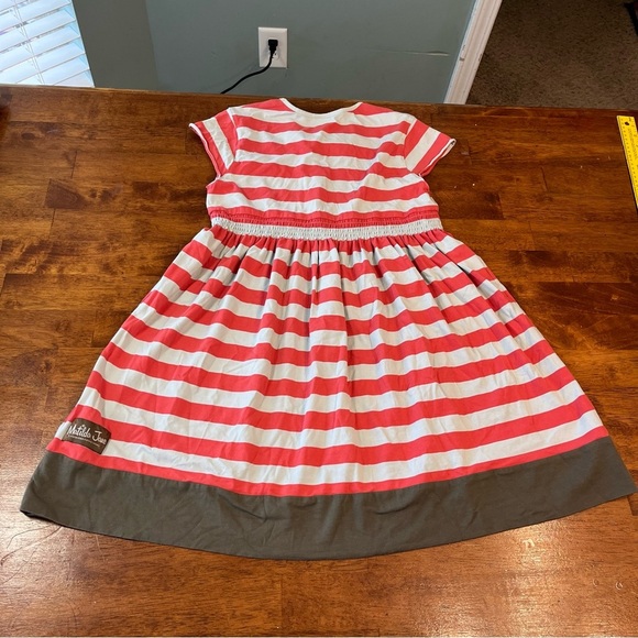 Matilda, Jane red coral blue striped dress olive trim size 12 - Picture 6 of 7